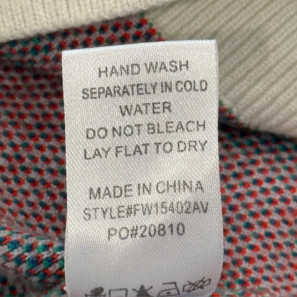 AVARA Size S Green-White w/Pink-Blue Splashes Tropical Print Crew Neck Sweater - Picture 7 of 7